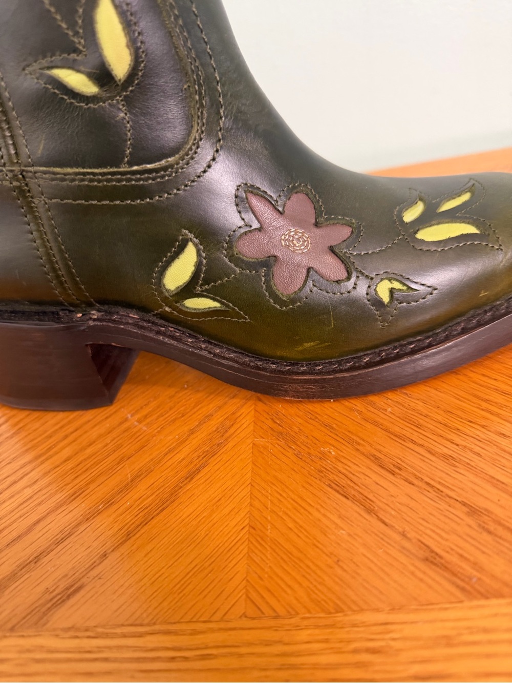 FRYE Campus 14L Boots Leather Floral Green Size 6.5B - Picture 5 of 12